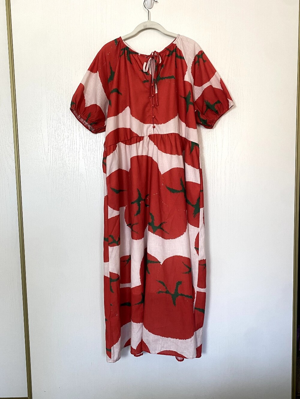 Novelty Tomato Print Maxi Dress Flowy Mediterranean Style 1X